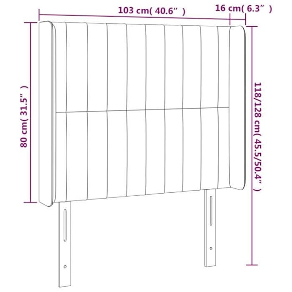 Hovedgavl til soveværelse med LED-møbler 103 x 16 x 118/128 cm lys grå stof TDL0201433 Grå