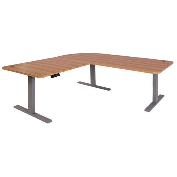 Hjørne skrivebord elektrisk højdejusterbart 178 x 178 cm HDF farve eg, ben i grå stål 04_0006018 Grå