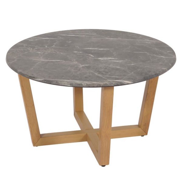 Soffbord, sidobord i trä och HPL, diameter 80 cm, marmor/sten utseende, ljus ram 04_0008463 kastanj
