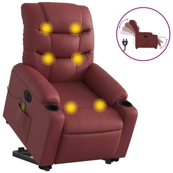 Avslappningsfåtölj med massagerfunktion och justerbar lutning, elektrisk liftfunktion i röd bordeaux PVC DEC027840 Bordeaux