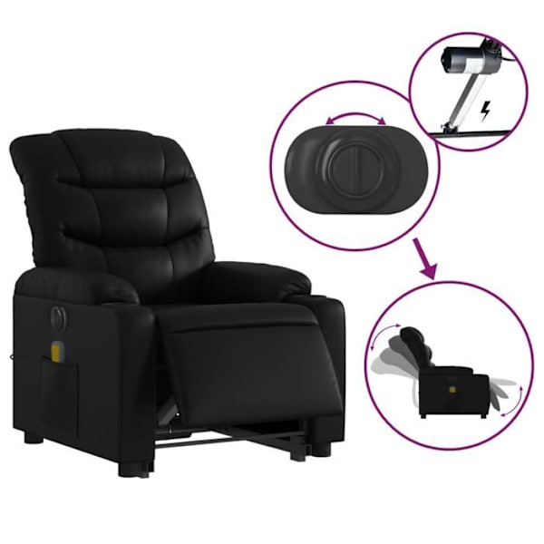 Massagestol med elektrisk lyftfunktion och lutbar funktion i svart PVC DEC027803 Svart