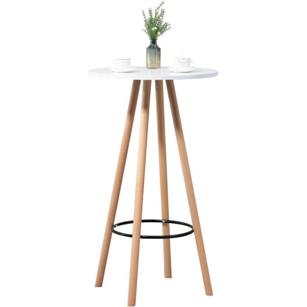 Høj rundt bord med fodstøtte højde 107 i hvid MDF skandinavisk design