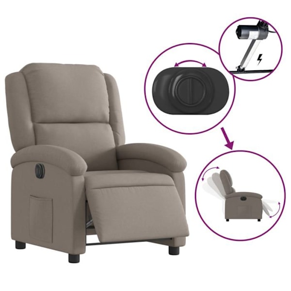 TV-recliner med elektrisk lutningsfunktion, mycket bekväm i taupe-tyg DEC028564 Guld