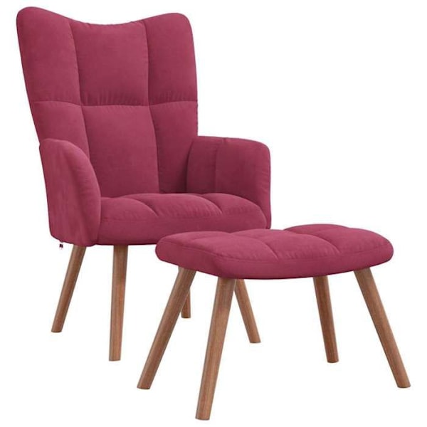 Moderna design loungestol med fotpall i bordeauxröd sammet DEC026546 Bordeaux