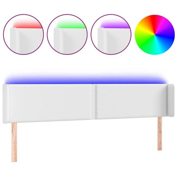 Hovedgærde - LED - 183x16x78/88 cm - Syntetisk læder hvid - Moderne design - Pletbestandig Vit