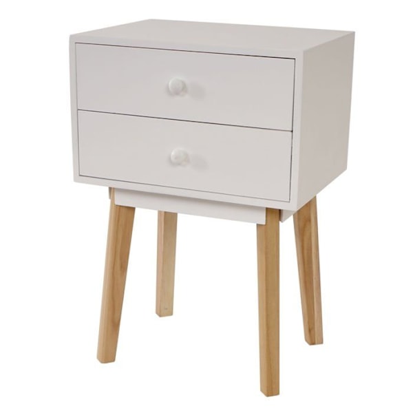 Sängbord i retrodesign med lådor 59x40x30cm i vitt trä 04_0002894 Vit
