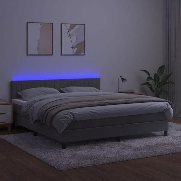 LED-sengebund med silketop, madras, topmadras 160 x 200 i lys grå velourstof