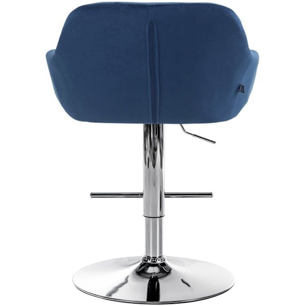 Barstol høj x1 funktion rotation 360° i blå velour med dekorative sømme metal stel krom 10_0005265 Blå