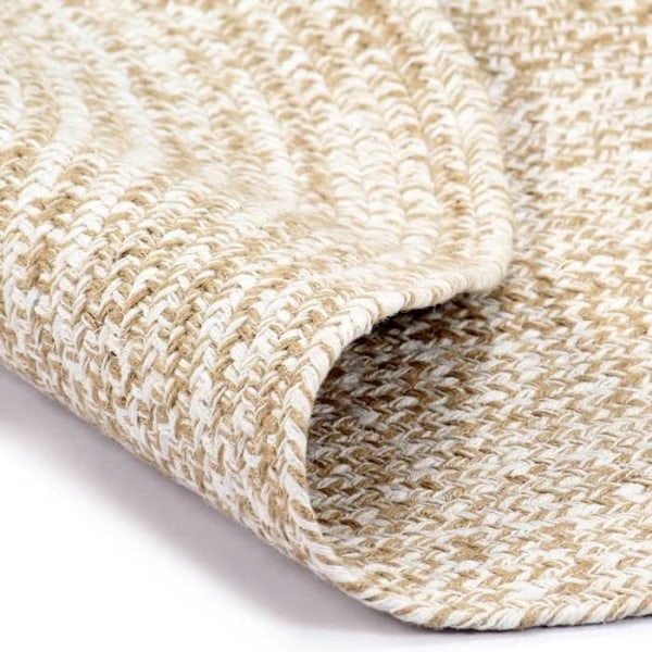Käsintehty matto, valkoinen ja luonnollinen jute 90