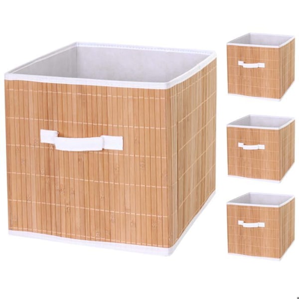 4 opbevaringskurve i bambus 32 x 32 x 32 naturlig farve