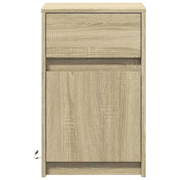 Sengebord med LED-belysning 38 x 34 x 61 cm ingeniørtræ farve eg DEC032776 kastanj