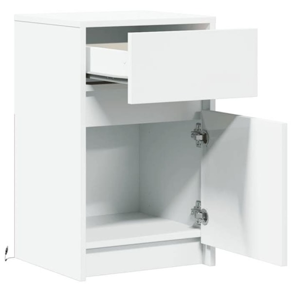 Natbord med skuffe og LED 38 x 34 x 61 cm i hvidt ingeniørtræ DEC032769 Vit