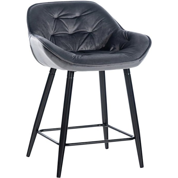 Barstol hög x1 sitskuddseffekt tufted i mörkgrå sammet och svart metall 10_0004892 Grå