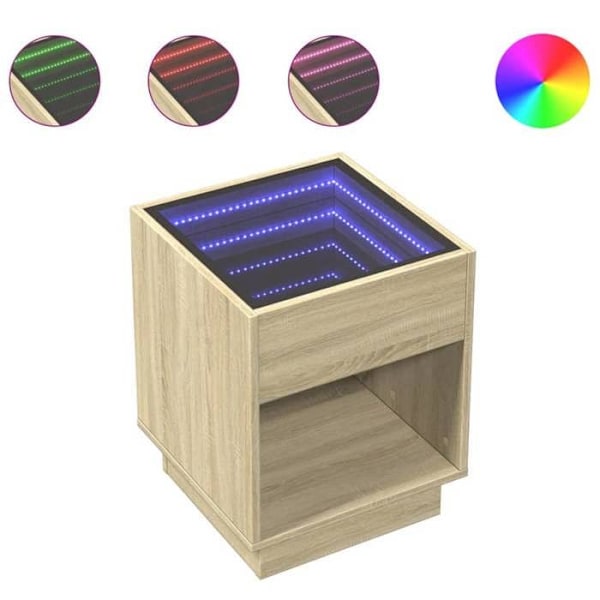 Natteskab med LED-spejl og hylde 40 x 40 x 50 cm i ingeniørtræ og glas DEC033146 kastanj