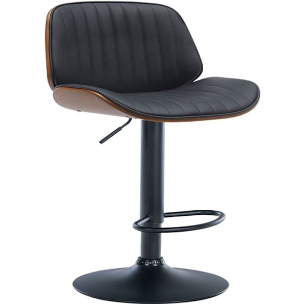 Design barstol med vertikala sömmar i valnötswood PVC svart och svart metall 10_0005296 kastanj