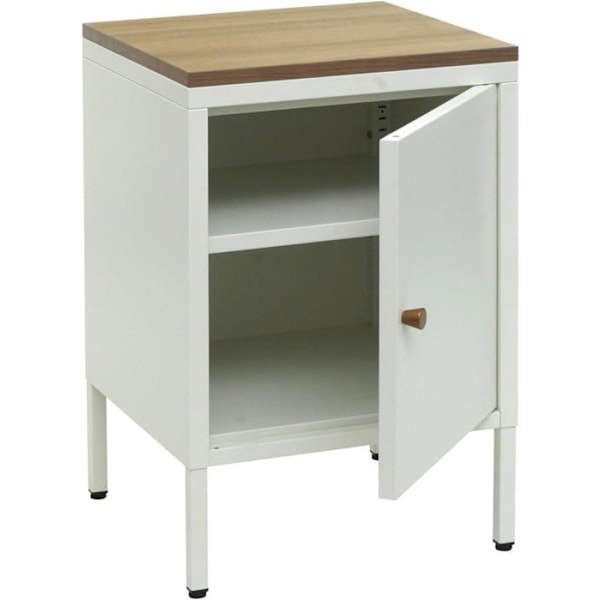 Pieni säilytyskaluste yöpöytä 2 tasoa galvanoidusta teräksestä valkoinen MDF-pöytälevy 63 x 40 x 40