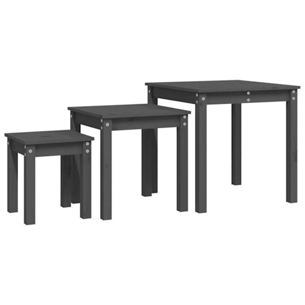 Set med 3 grågrön pinjeträ sidobord DEC032721 kastanj