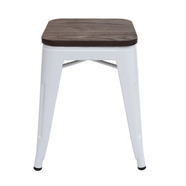 Låg pall med sits i trä, design i industriell stil, stapelbar i vitt metall 04_0005327 Vit