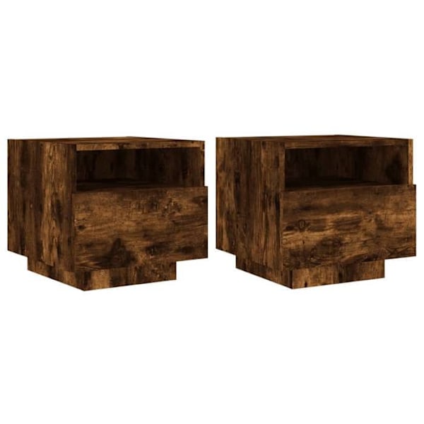 Set om 2 nattbord med skuff og RGB LED-lamper 40 x 39 x 37 cm i brunt ingeniørtre DEC032827 kastanj