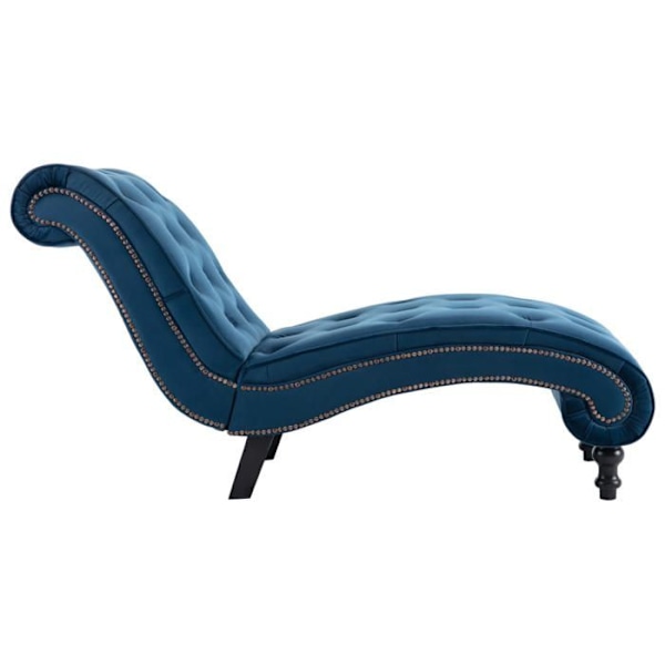 Meridienne chaise longue sofa til indendørs i blå velour med knopninger DEC026118 Blå