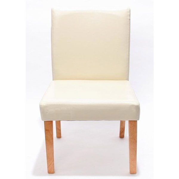 Matstolar - Décoshop26 - Set om 2 - Läder i krämfärg - Fötter i massivt trä - Modern design kastanj