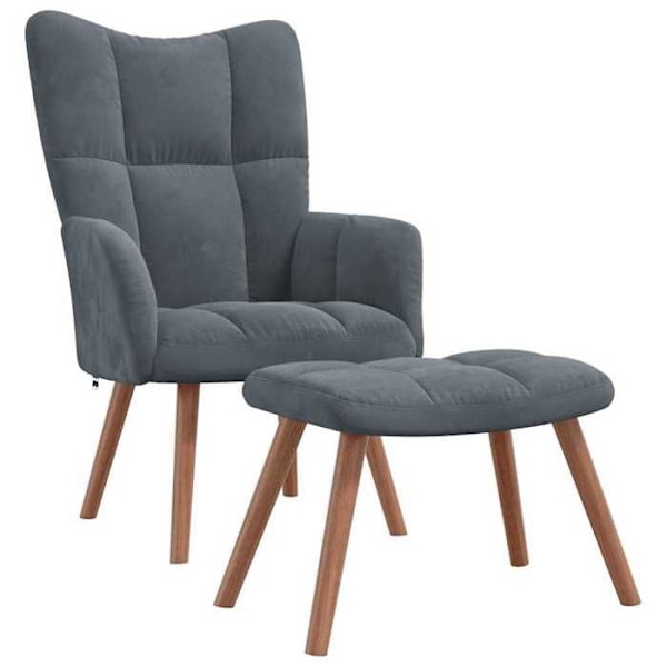Lounge fåtölj soffa design modernt med fotpall i mörkgrå sammet DEC026523 Grå