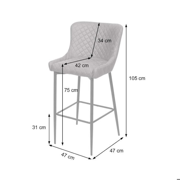 Barstol - Høj stol i gråt stof - Retro design - Metalramme