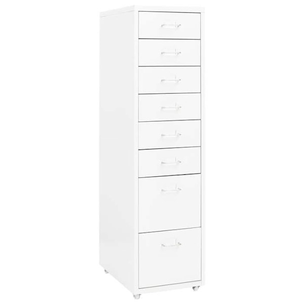Rullakärry, jossa on 8 laatikkoa, 28 x 41 x 109 cm valkoista metallia DEC024567 Vit