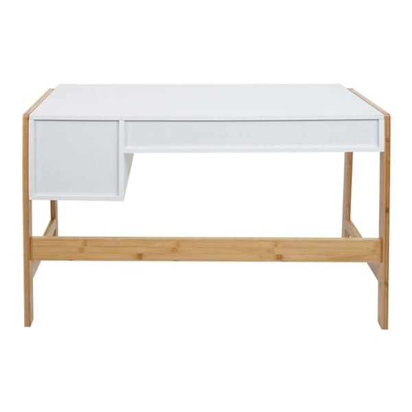 Työpöytä tietokoneelle, jossa kaksi laatikkoa 76x115x58 cm MDF valkoinen ja bambu 04_0006058 Vit