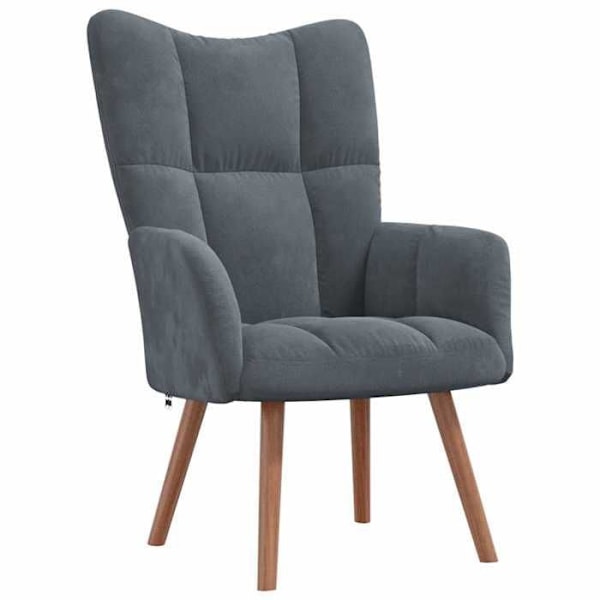 Lounge fåtölj soffa design modernt med fotpall i mörkgrå sammet DEC026523 Grå