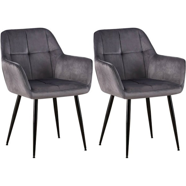 Set med 2 retro design matsalsstolar med dekorativa sömmar i rutor, sits i grå sammet 10_0001534 Grå