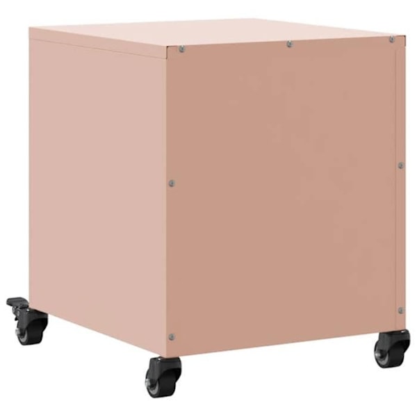Sæt med 2 natborde på hjul med skab og dør 36 x 39 x 43,5 cm i rosa stål DEC035629 Guld