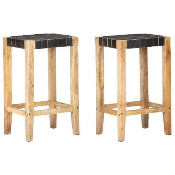 Sæt af 2 barstole høj stol i ægte læder og træ højde 75 cm DEC029798 kastanj