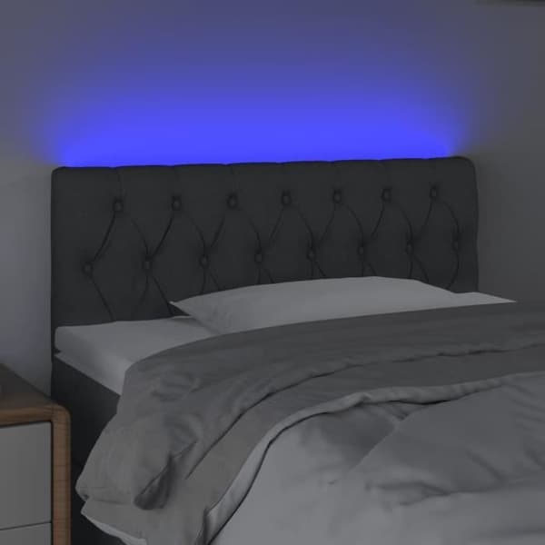 Sänggavel tillbehör sovrum möbel med LED 90 x 7 x 78/88 mörkgrå tyg