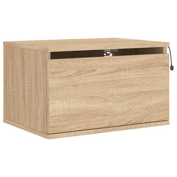 Set med 2 väggmonterade sängbord 50 x 36 x 30 cm med LED-lampor i ingenjörsträ, färg ek DEC036151 kastanj
