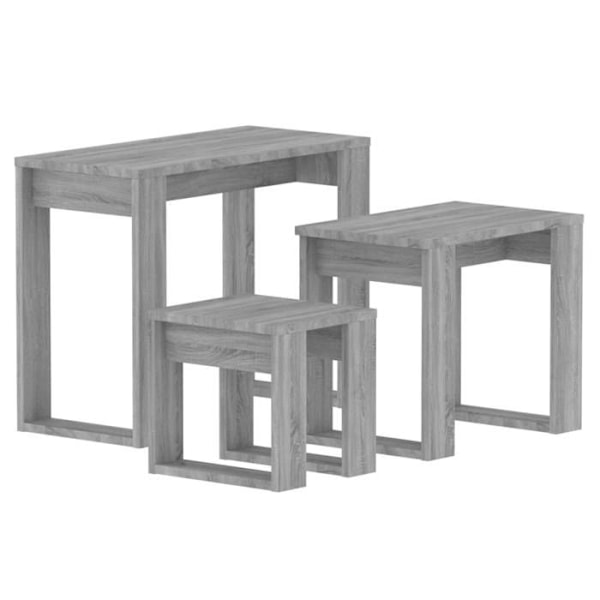 Sæt af 3 grå ingenieurskabs sideborde DEC032738 kastanj