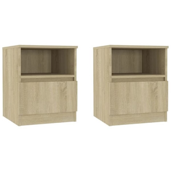 Sæt med 2 natborde med skuffe og hylde 40 x 40 x 50 cm sponplade farve eg DEC035268 Flerfärgad