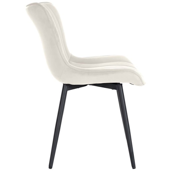 Sæt med 2 spisebordsstole med dekorative vertikale syninger, sort metalben, creme PVC sæde 10_0001734 Grädde