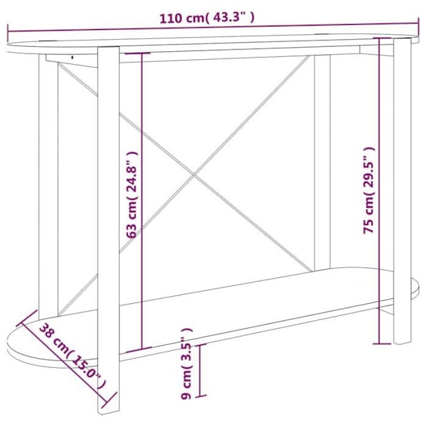 Konsolbord til entre, stuebord 110 x 38 x 75 cm, sort ingeniørtræ og metal DEC032100 kastanj
