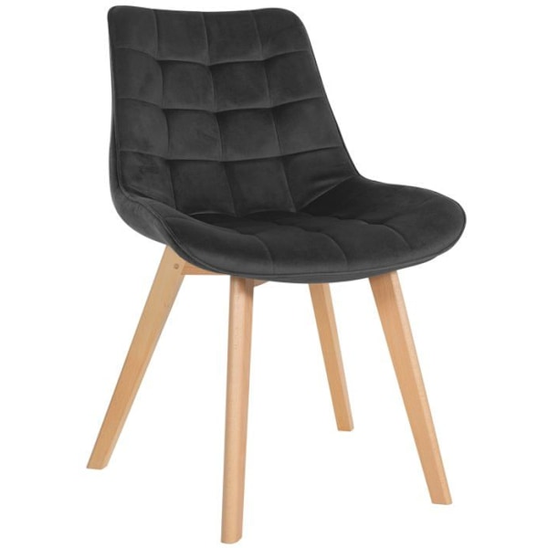 Stole til spisestue x1 skandinavisk design med firkantede syninger i sort velour, ben i lys træ 10_0002190 kastanj