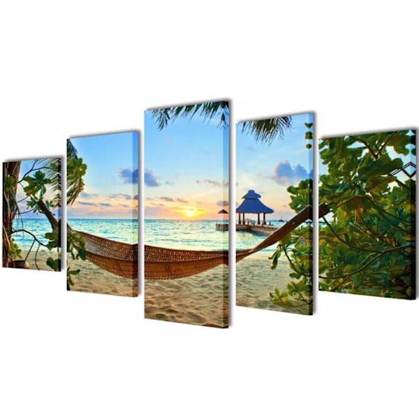Set med 5 tryckta väggmålningar Strand med hängmatta 100 x 50 cm DEC022934 Flerfärgad
