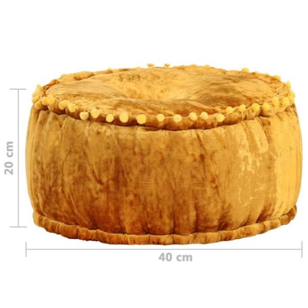 Pouf taburett, fotpall, rund ottoman 40 x 20 cm i senapsgult sammet DEC030027 Gul