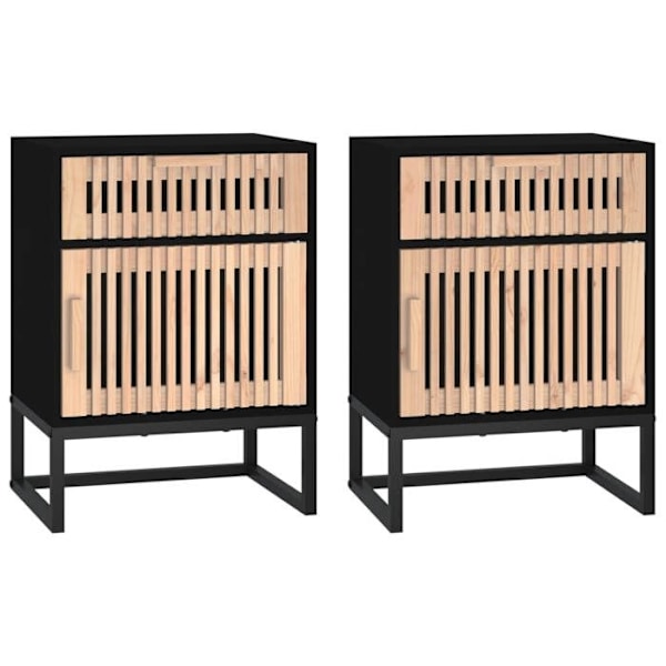 Sæt af 2 natborde med skuffe og rum med dør 40 x 30 x 55,5 cm ingeniørtræ og sort jern DEC035513 kastanj