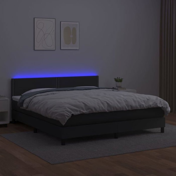 Sengramme - LED - 180x200 cm - Syntetisk læder sort - 2 pladser - Moderne design Svart