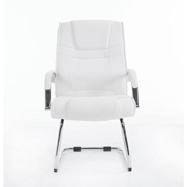Kontorstol uden hjul, med armlæn, besøgsstol, maksimal belastning 180 kg, i hvid PVC, metalramme 10_0003249 Vit