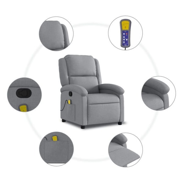 TV relaxationsstol med massagefunktion, justerbar, vibrationsmassage med 6 punkter i lysegrå stof, stof EC026912 Grå