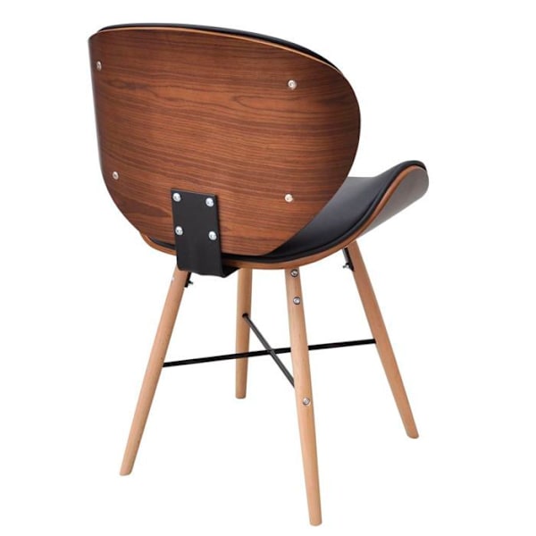 Sæt med 2 spisestole til køkkenet i retro design af syntetisk materiale og buet træ
