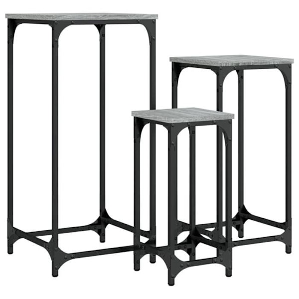 Sæt med 3 grå ingenieur træ og metal, nestable sideborde DEC032686 kastanj
