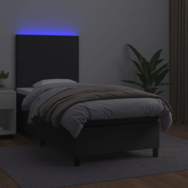 LED sengegavl med syntetisk sort madras 100 x 200 Svart