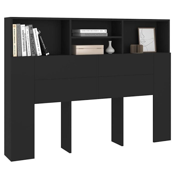 Hovedgavl med opbevaring, sengebord, hylde 140 x 19 x 103,5 MDF sort